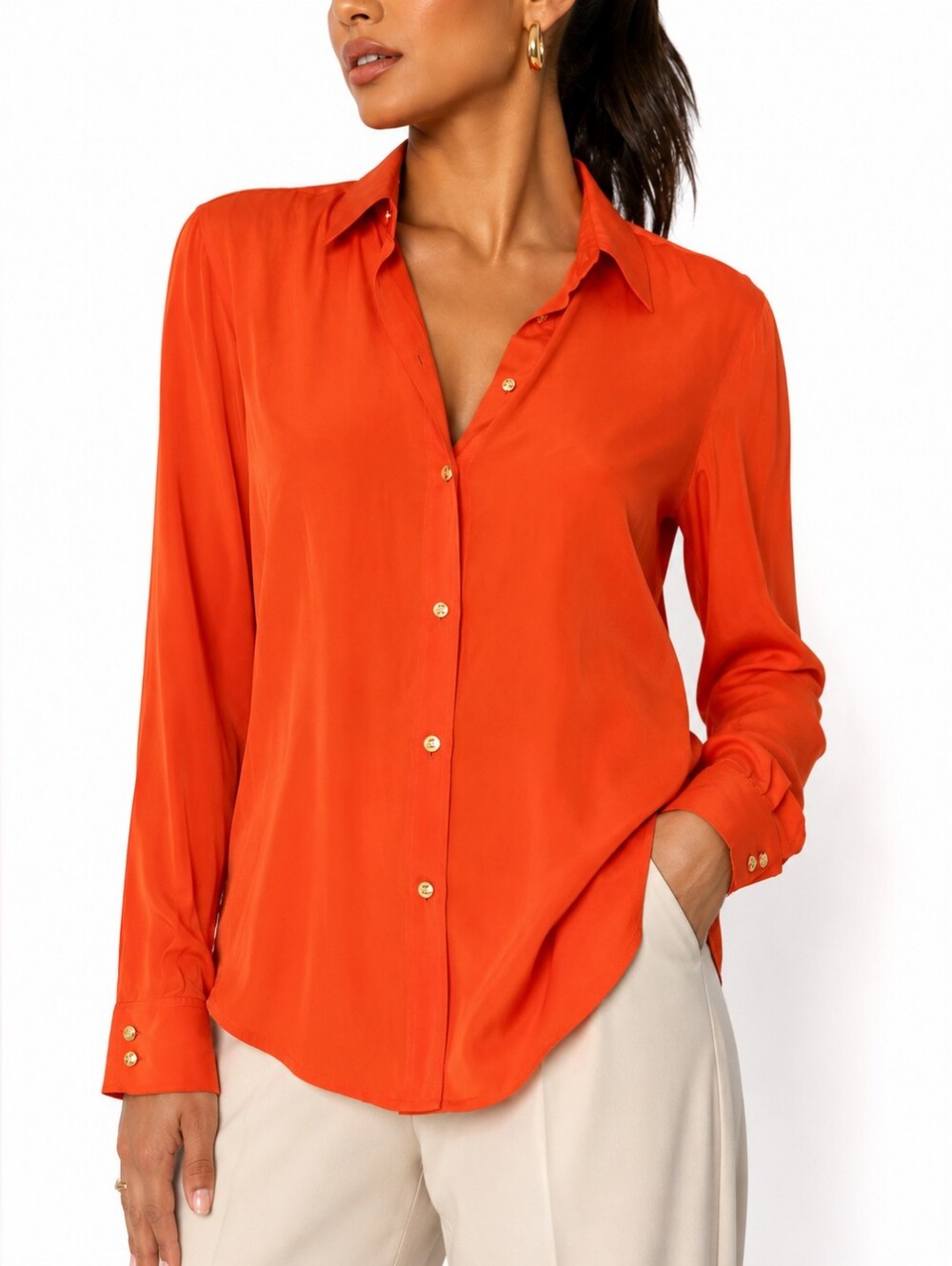 NWT Ralph Lauren Black Label 100% Silk Orange Button Front Blouse Women Sz 10